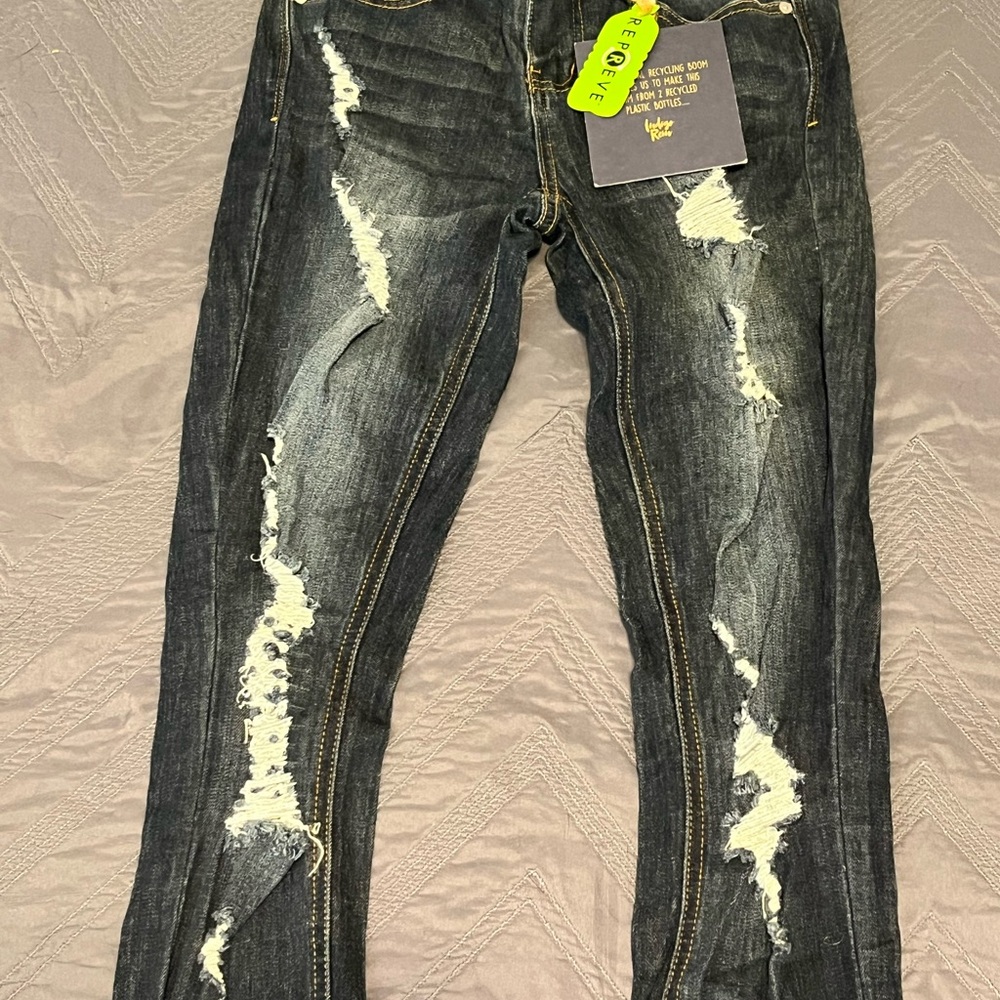 Indigo Rein Distressed Dark Blue Jeans with rips sz 1 Juniors Girls
